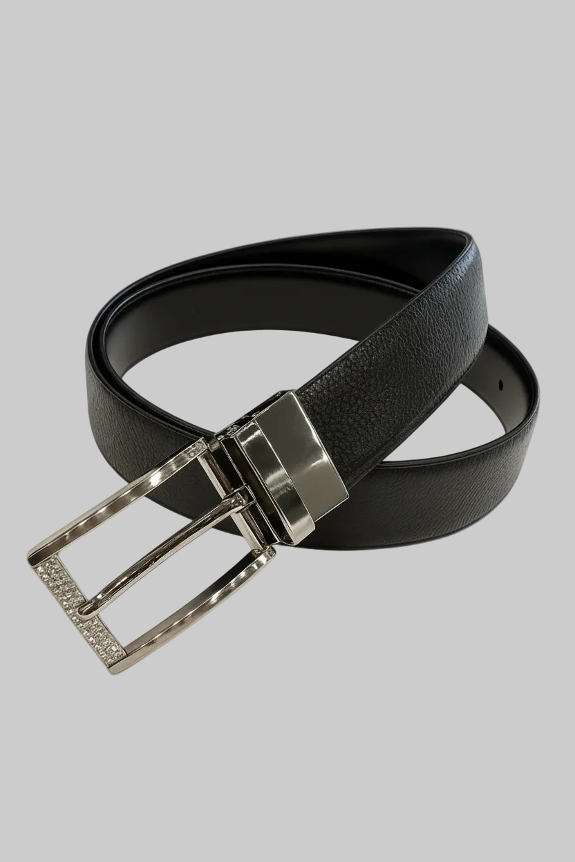 Executive Black Leather with Polished Silver Buckle (Belt)