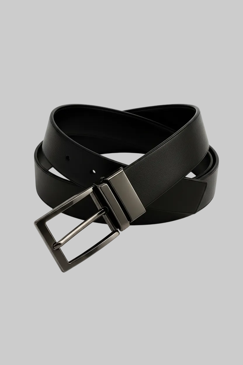Modern Black Leather Belt with Gunmetal Buckle