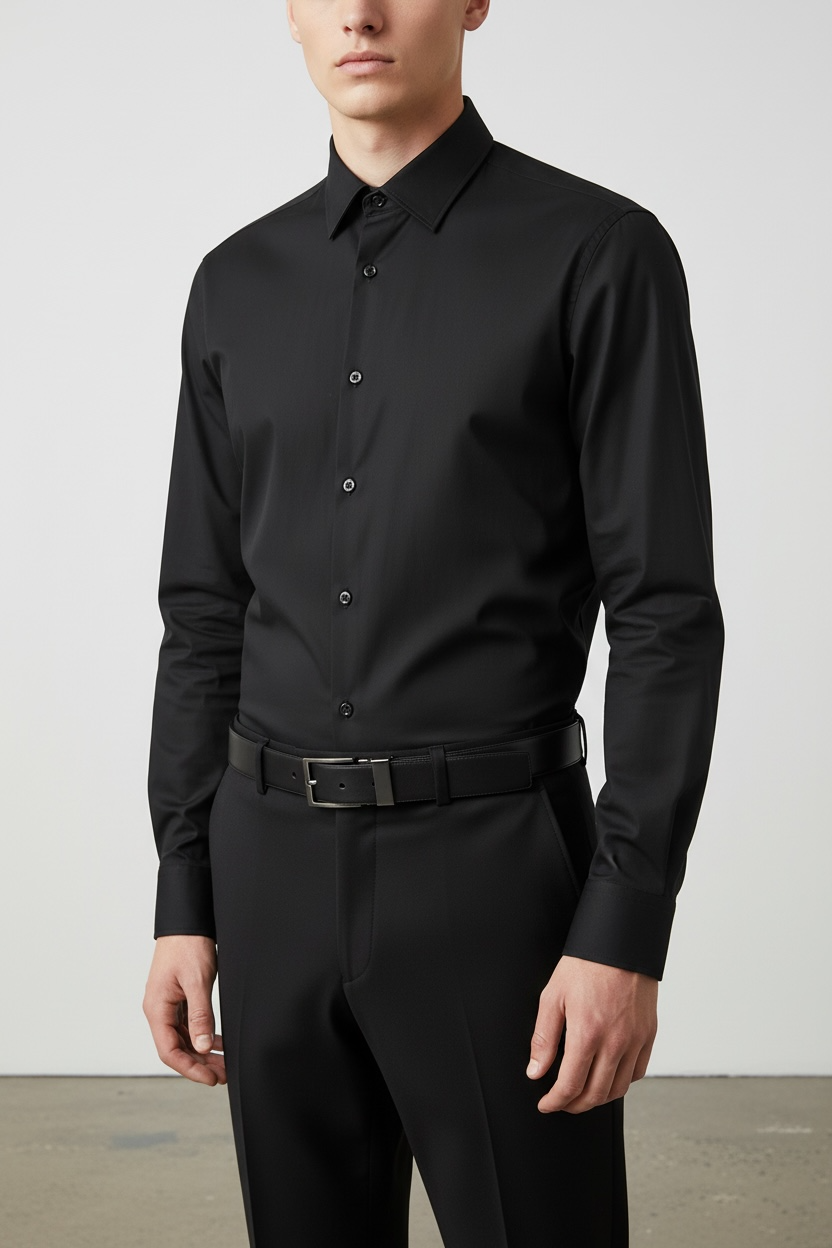 Modern Black Leather Belt with Gunmetal Buckle